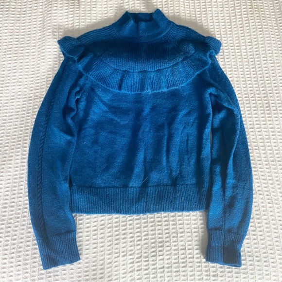 Ann Taylor Sweaters - Ann Taylor Blue Shoulder Ruffle Sweater